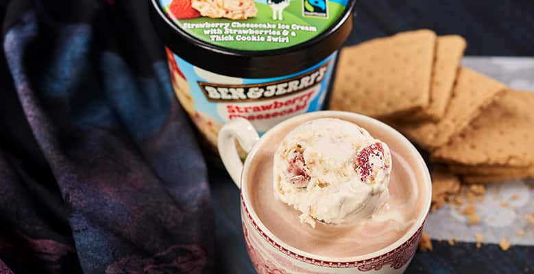 Strawberry Cheesecake ice cream in hot chocolate